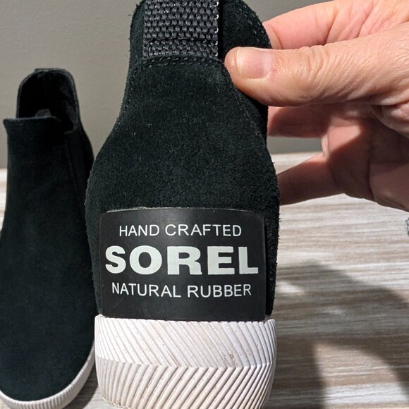 SOREL Out N About Slip-On Wedge Booties Black Suede Sneaker Ankle Boots Size 6 - Picture 13 of 15